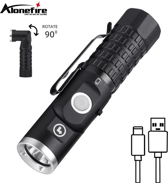 Alonefire Mini-LED-Taschenlampe mit 90 Grad drehbarem Schwenkkopf in Schwarz für Outdoor, Camping und Notfälle - Bild 1