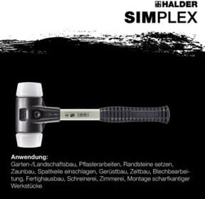 Halder Simplex Schonhammer mit Superplastik-Kopf und Fiberglasstiel, Durchmesser: 80 mm, Schwarz-Weiß - Bild 2