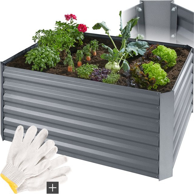 tectake Hochbeet aus verzinktem Stahl in Grau mit offenem Boden, Füllmenge 600 l, B/T/H: 120 x 90 x 57 cm - Bild 1