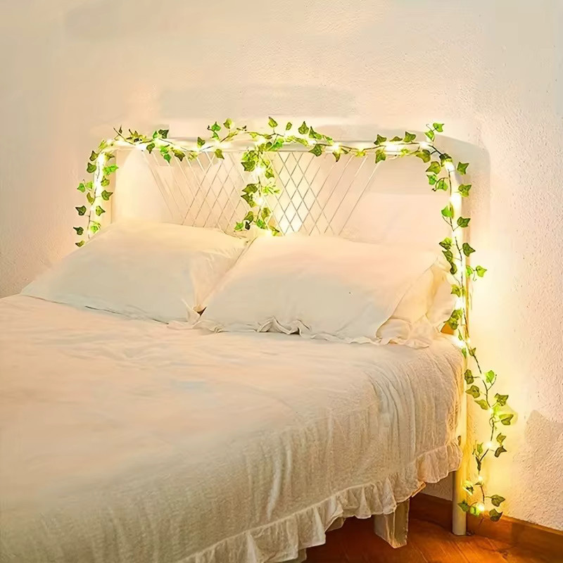 MENGHAO Künstliche Efeu-Rebe mit LED-Licht in Grün, 2 m Wandpflanze zur Dekoration für Hochzeit, Party und Weihnachten - Bild 3
