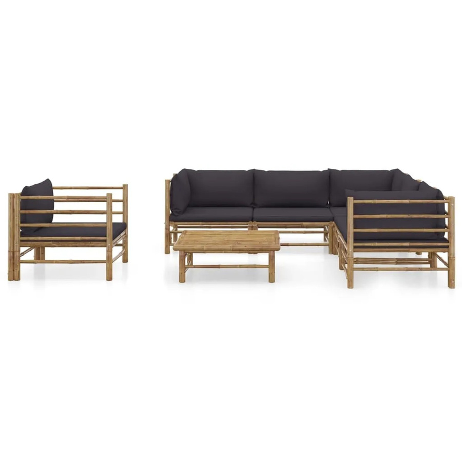 vidaXL 7-tlg Garten-Lounge-Set aus Bambus mit dunkelgrauen Kissen - Bild 2