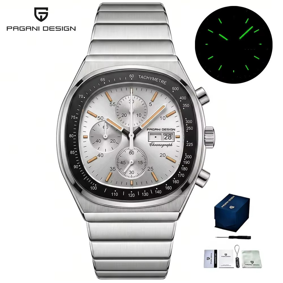 PAGANI DESIGN Chronograph, Edelstahl, Silber, Herren, Quarz, Saphirglas - Bild 6