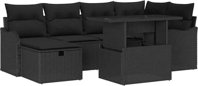 7-tlg. vidaXL Garten-Sofa-Set aus Polyrattan mit Kissen in Schwarz - Bild 1