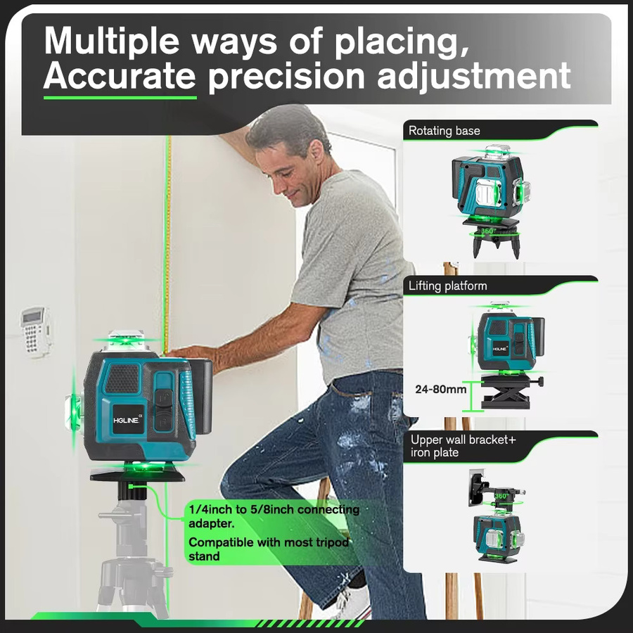 HGLINE 16-Linien 4D Laser-Nivelliergerät mit Leistungsanzeige und automatischer 360 Grad Nivellierung für horizontale und vertikale Kreuzlaser-Messungen - Bild 4