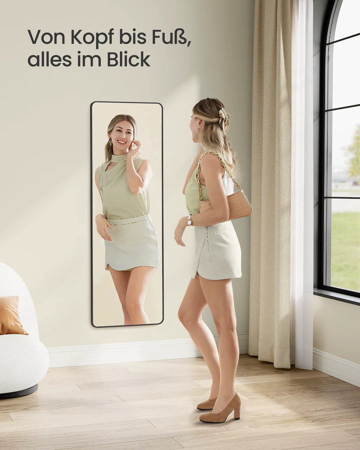 SONGMICS Ganzkörperspiegel in Schwarz mit Aluminiumrahmen für Wand- oder Türmontage - Bild 2