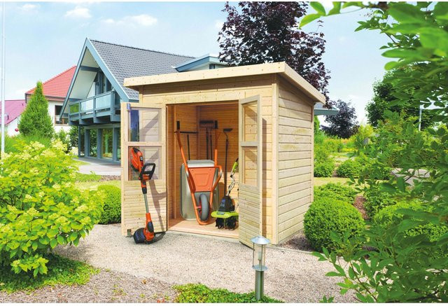 Karibu Holz-Gartenhaus Neuenburg in Natur mit Pultdach und modernem Design, B/T: 208 cm x 150 cm - Bild 1