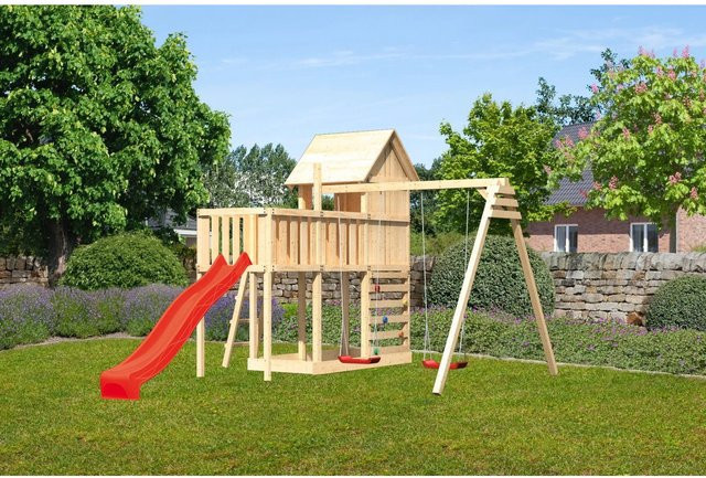 Karibu Stelzenhaus Frieda D. Schaukel Plattform Kletterwand Rutsche Rot - Bild 1