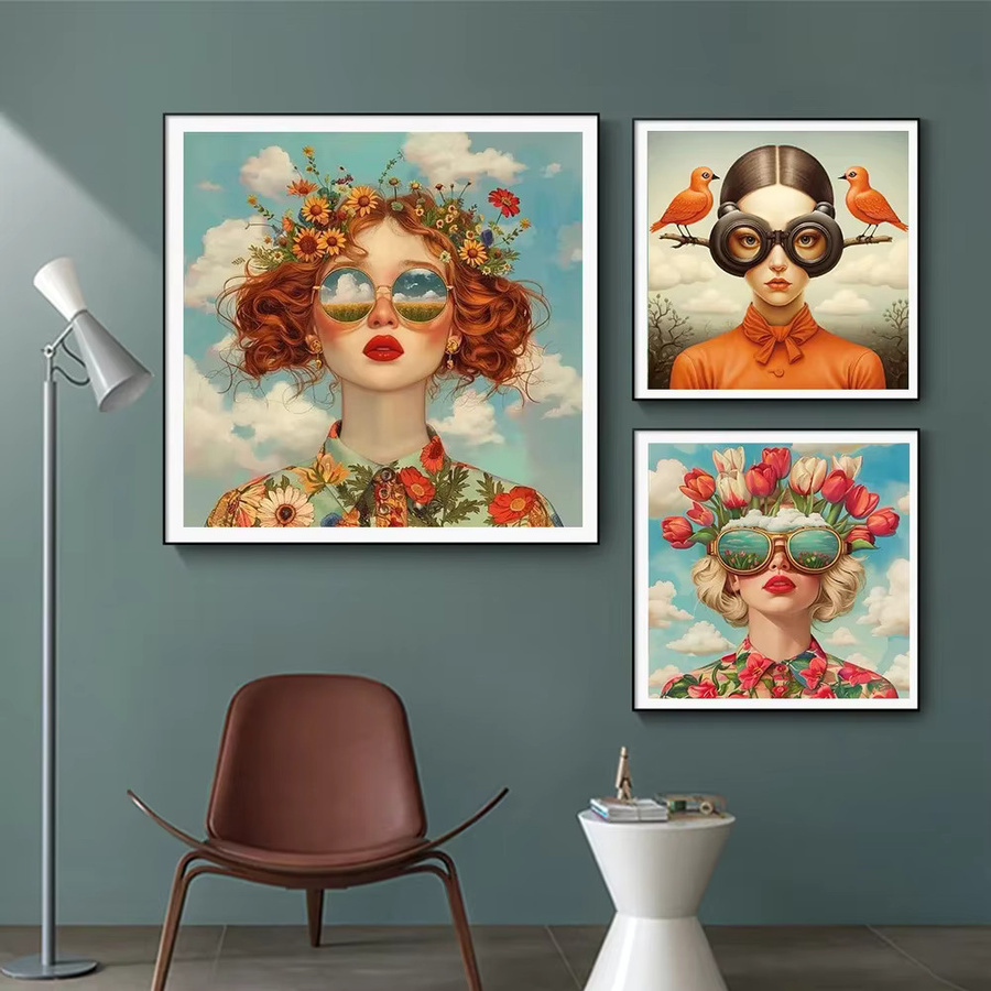 Potdemiel Abstrakte Leinwandmalerei Blumenmädchen Porträt in Mehrfarbig für modernes Wohnzimmer Dekor - Bild 2