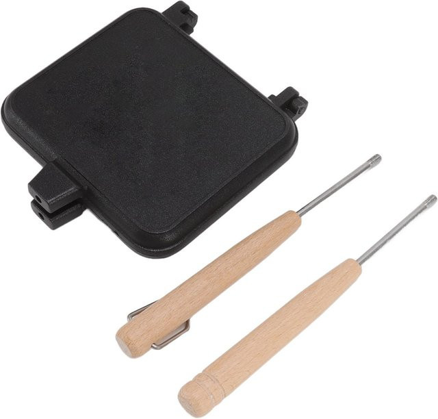 CosyHome Doppelseitige Sandwich-Bratpfanne aus Aluminiumlegierung in Schwarz mit 2 abnehmbaren Holzgriffen - Bild 1