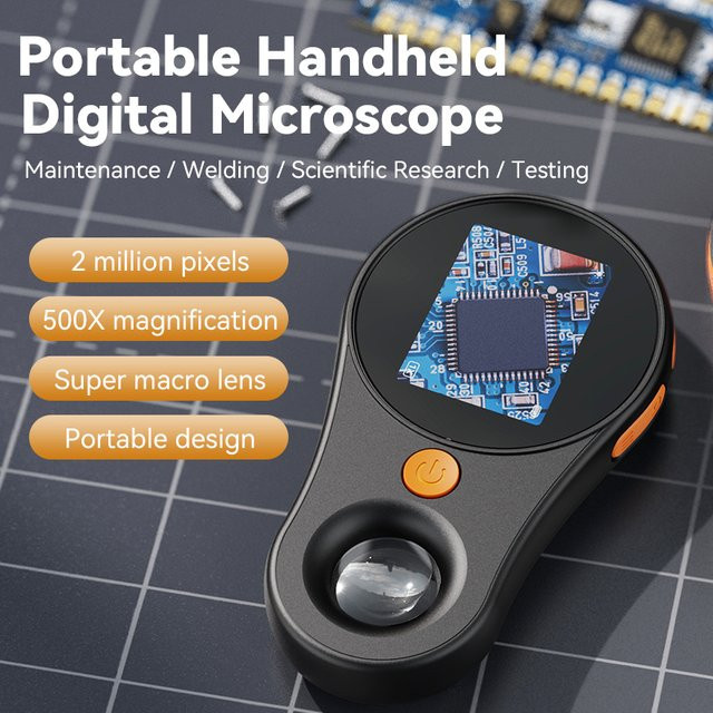INSKAM Digitales Mikroskop 1080P mit 2,0 Zoll Video-Display, 500x Vergrößerung, 8 LEDs und Lupe für Elektronikreparatur, Schwarz - Bild 1