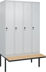 C+P Spind Classic PLUS Garderobenspind mit Sitzbank, 4 Abteile, B/T/H: 212 x 120 x 81,5 cm, Farbe Grau/Schwarz, mit Sicherheits-Drehriegel, 4 Garderobenhaken und mittiger Trennwand - Bild 1