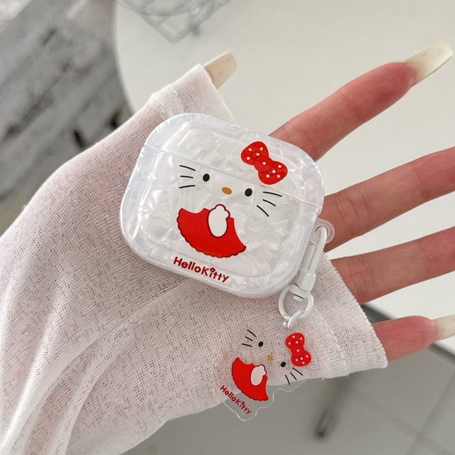 Sanrio Hello Kitty Kopfhörerhülle mit Muschelmuster und Schlüsselanhänger für Apple AirPods 2 3 4 Pro 2 Pro 3 - Bild 1