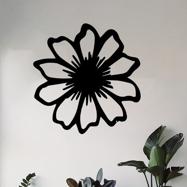 CIFBUY Gänseblümchen Wandkunst aus Metall in Schwarz als florale Eisen-Wandskulptur für Garten und Haus - Bild 1