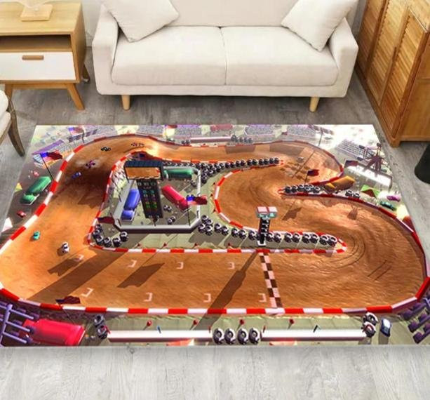 Lodestar Rennstrecken-Teppich mit 3D-Straßenmotiv und rutschfester Unterseite, B/T: 120 x 80 cm, Mehrfarbig - Bild 1