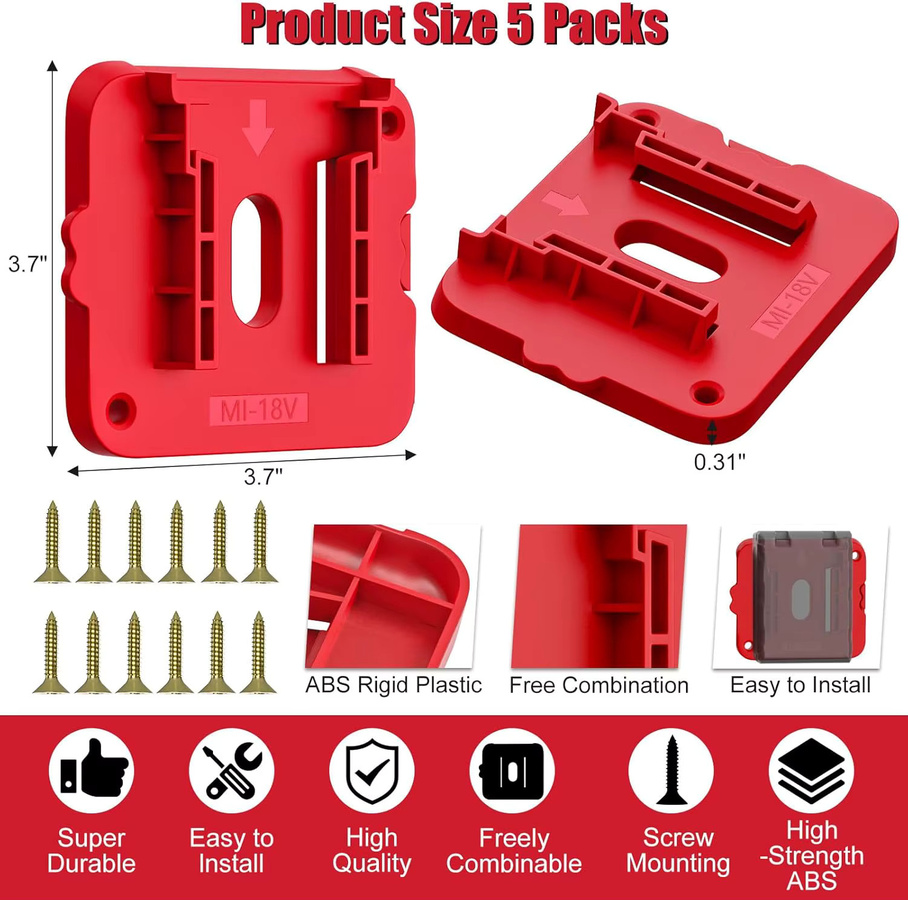 Wandhalterung für Akkus von Makita, Dewalt und Milwaukee, Batterie-Lagerregal für 14,4 V und 18 V Li-Ion Akkus, 5 oder 10 Stück Set - Bild 2