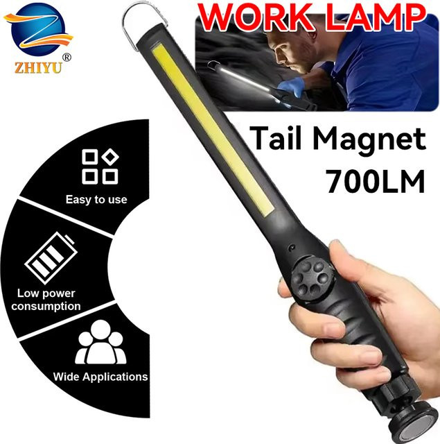 ZHIYU USB wiederaufladbare COB LED Arbeitsleuchte mit Magnet, tragbare kabellose Inspektionsleuchte in Schwarz und Gelb - Bild 1