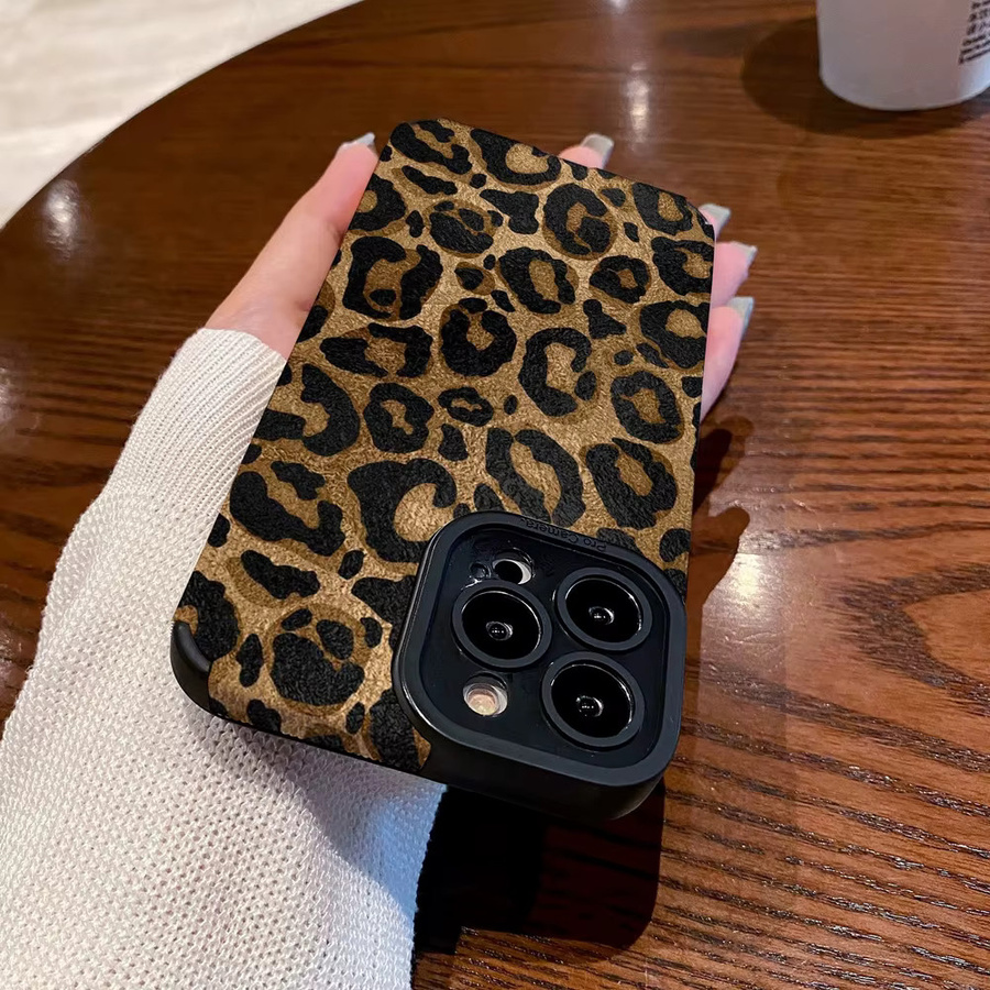 Stoßfeste Silikon-Ledertasche im Leoparden-Design für iPhone 15 14 13 12 11 Pro Max Plus Mini und 16 17 in Gold - Bild 2