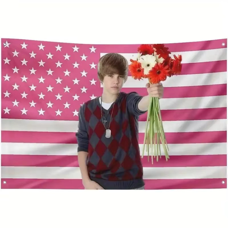 PopStarFan Wandbehang Justin Bieber Pink American Flag Banner mit Sternen, Textil, Breite: 60 cm, Höhe: 40 cm - Bild 3