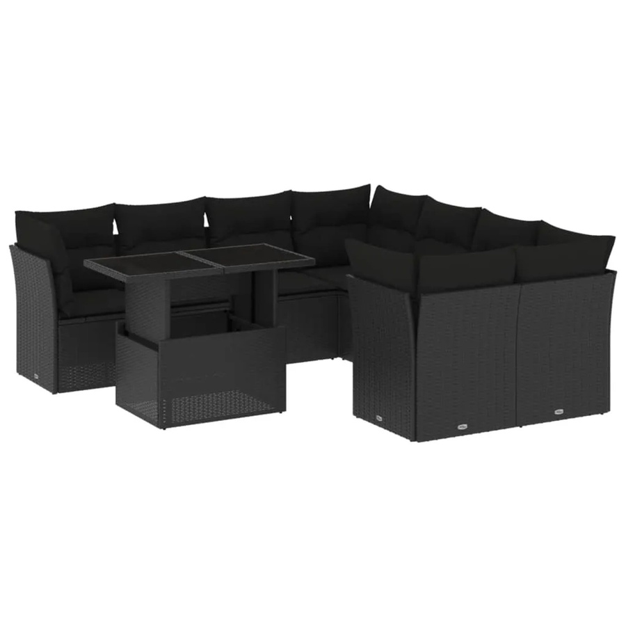vidaXL 9-teilige Garten-Sofagarnitur aus Poly-Rattan mit Kissen in Schwarz - Bild 2