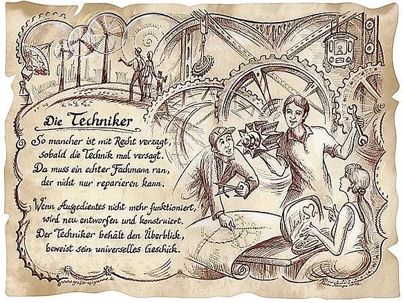 Zunftbild Techniker auf Antikpapier als Vintage Poster in Beige, Braun und Schwarz, B: 21,0 cm, H: 29,7 cm