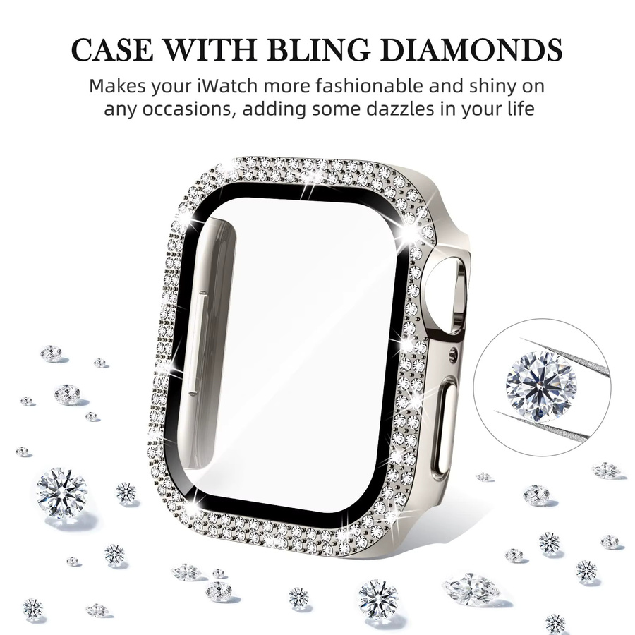 CRESTED Schutzhülle für Apple Watch, Glas, Diamant, Kristall, Schwarz, Unisex - Bild 3