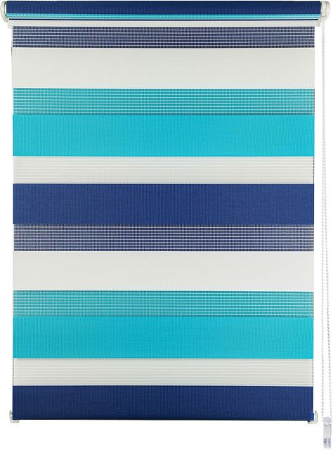 Ondeco Doppelrollo Just Triple Klemmfix Seitenzugrollo blickdicht gestreift Farbe: Aqua-Navy, Breite: 80 cm, Höhe: 210 cm - Bild 1