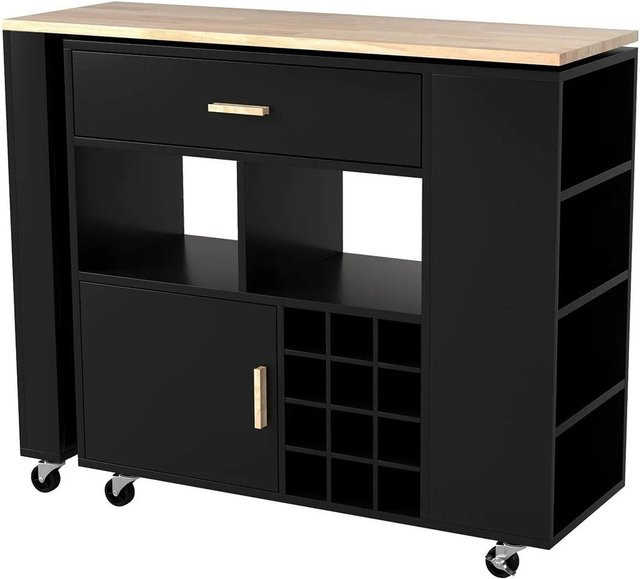 Costway Küchenwagen und Bartisch als Kücheninselwagen in Schwarz mit Gummiholz und Metall - Bild 1