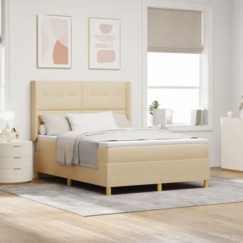 Modernes LED Boxspringbett mit Matratze von vidaXL in Beige aus Stoff, B/T/H: 160 x 200 x 128 cm - Bild 1