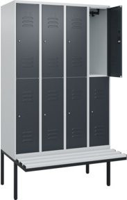 C+P Doppelstock-Spind Classic PLUS Sitzbank mit 4 Abteilen und Zylinderschloss, B/T/H: 212,0 x 120,0 x 81,5 cm, Grau/Anthrazit/Schwarz - Bild 1