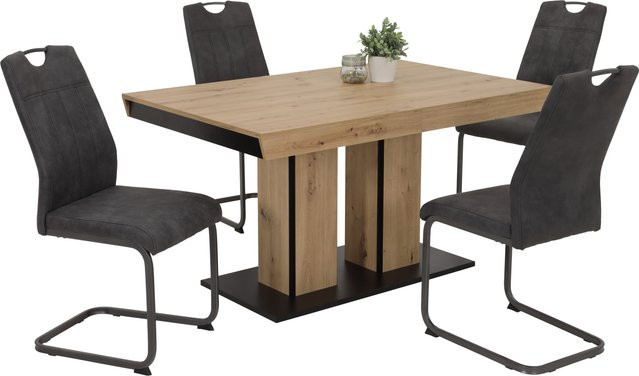 Essgruppe Hela Agnes I in Eiche und Anthrazit mit ausziehbarem Tisch und Stühlen, B/H/T: 220 x 76 x 90 cm - Bild 1