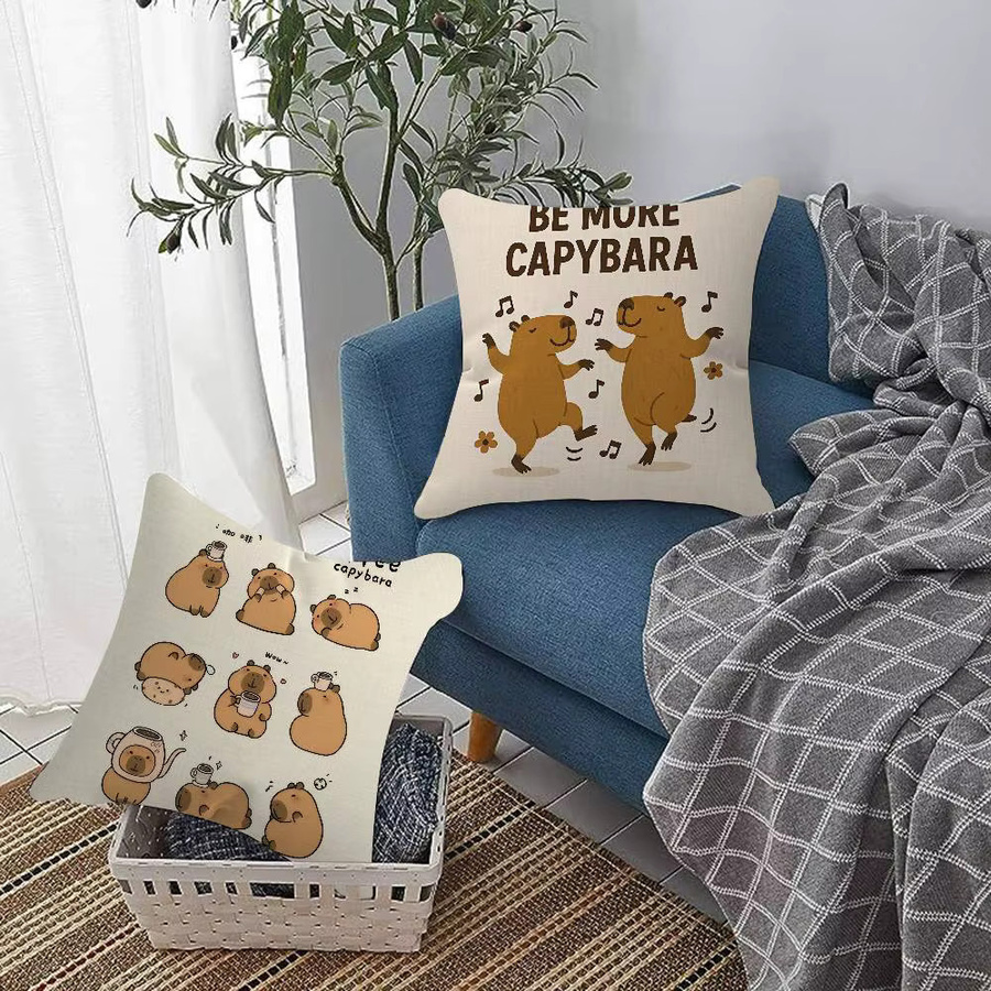 Personalisierter Kissenbezug mit niedlichem Capybara Cartoon-Design für das Kinderzimmer, quadratisch, Mehrfarbig, Breite: 30 cm, Tiefe: 30 cm, Höhe: 1 cm - Bild 2