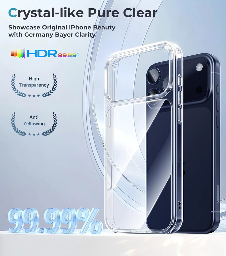 Apple Diamond Clear Handyhülle für iPhone 17 Pro Max, iPhone 17 Pro, iPhone 17 und iPhone 17 Air, transparent, stoßfester Schutz mit Anti-Yellowing Technologie - Bild 3