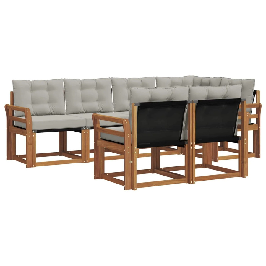 vidaXL Outdoor-Sofagarnitur 7-teilig aus Akazienholz und Textilene in Beige und Grau mit Kissen und Armlehnen - Bild 2
