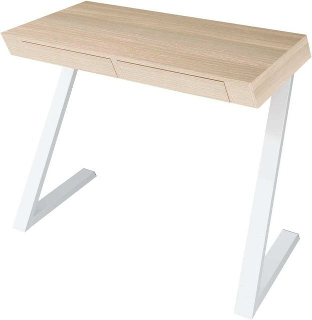 Letti Moderni Schreibtisch Nith in Eiche und Weiß, moderner Arbeitstisch für Homeoffice und Jugendzimmer, B: 100 cm, T: 76 cm, H: 76 cm - Bild 1