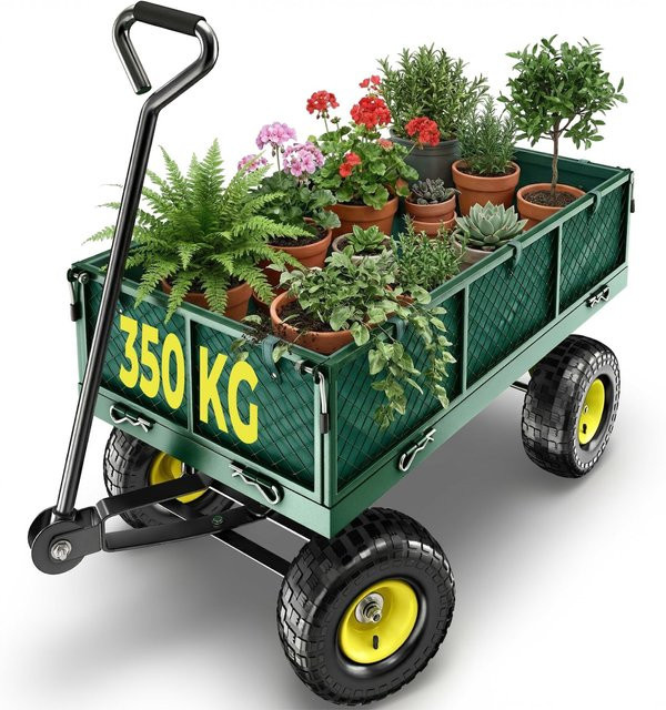 tectake Bollerwagen mit klappbaren Seitenwänden und Luftreifen in Grün, Belastbarkeit 350 kg, B/H/T: 113 x 51 x 56 cm - Bild 1