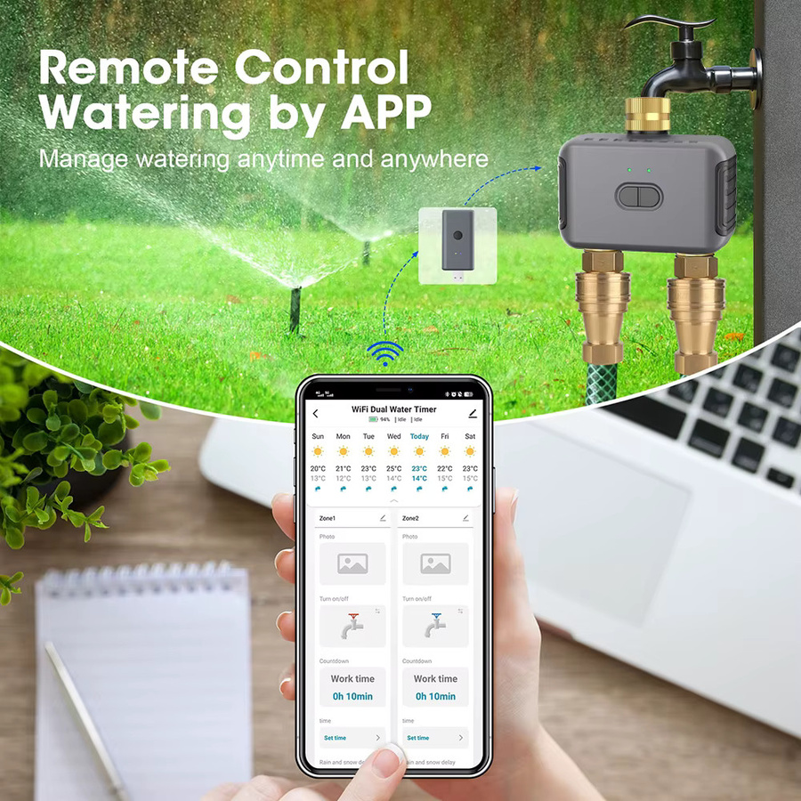 JUANJUAN Smart Bewässerung Timer mit Bluetooth und Zigbee, Tuya App Steuerung, Programmierbares Tropfbewässerungssystem für den Garten, Grau - Bild 2