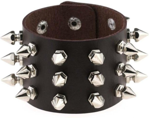 Armband Manschette, Leder, Schwarz, Eisenlegierung, Unisex - Bild 1