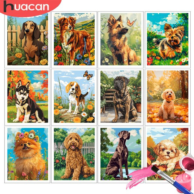 HUACAN Malen nach Zahlen, Hund, Tier, Herbst, Leinwand, für Erwachsene - Bild 1