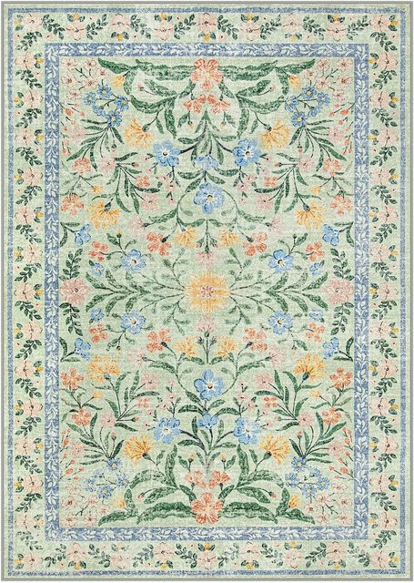 BC-Warm Home Bereichsteppich Boho Modern Pariser Garten in Grün mit Blumenmuster, rutschfest, B/T: 140 x 200 cm - Bild 1