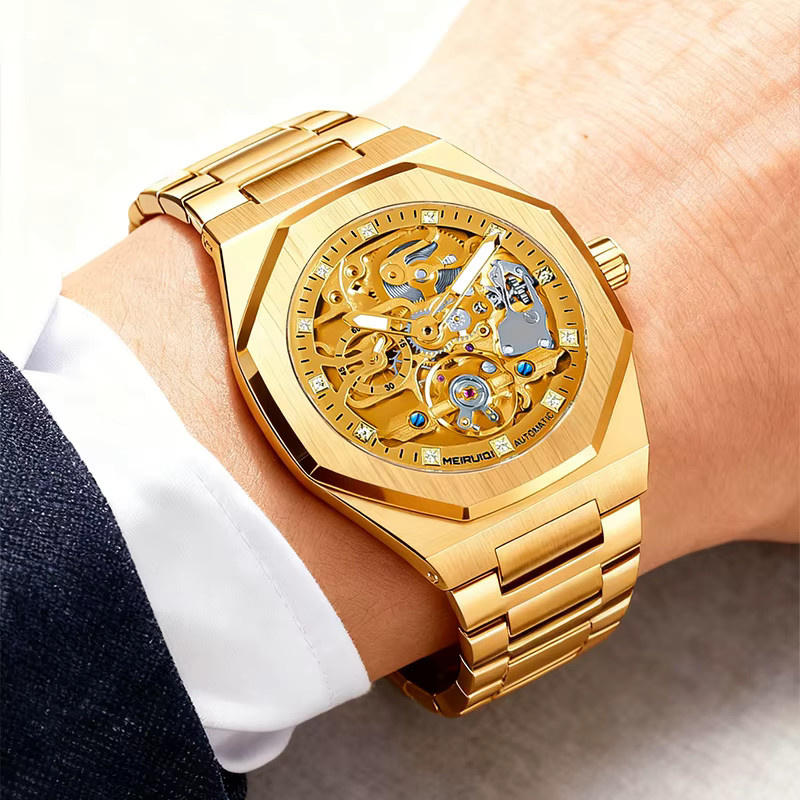 MEIRUIQI Armbanduhr, Automatik, Tourbillon, Edelstahl, Gold, Herren - Bild 5