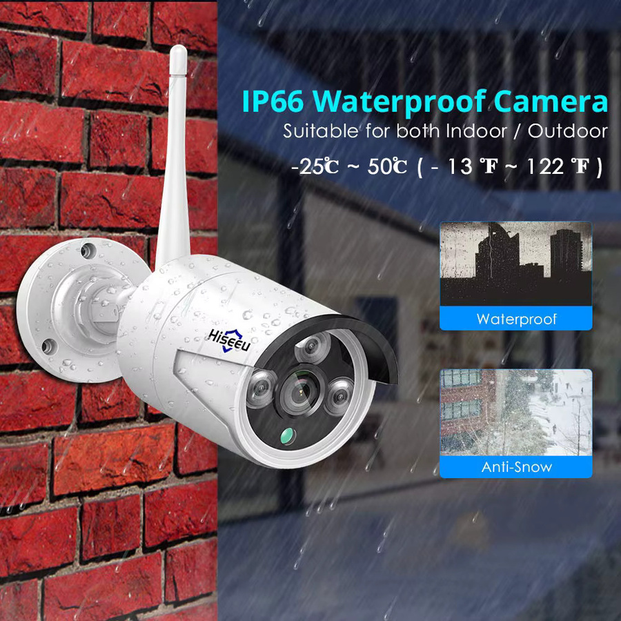 Hiseeu Wireless IP Kamera mit 3,6mm Objektiv, wasserdichte WiFi Sicherheitskamera in Weiß für IP Pro App Ansicht - Bild 2