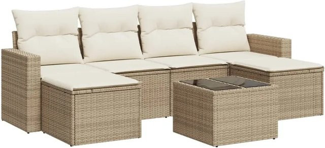 vidaXL 7-teilige Garten-Sofagarnitur aus Poly-Rattan mit Kissen in Beige-Creme - Bild 1