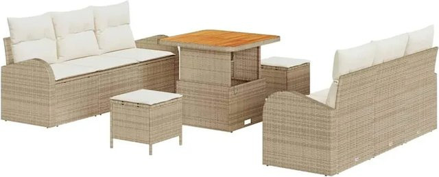 vidaXL Garten-Sofa-Set aus Poly Rattan mit Kissen, 9-teilig, Beige-creme - Bild 1