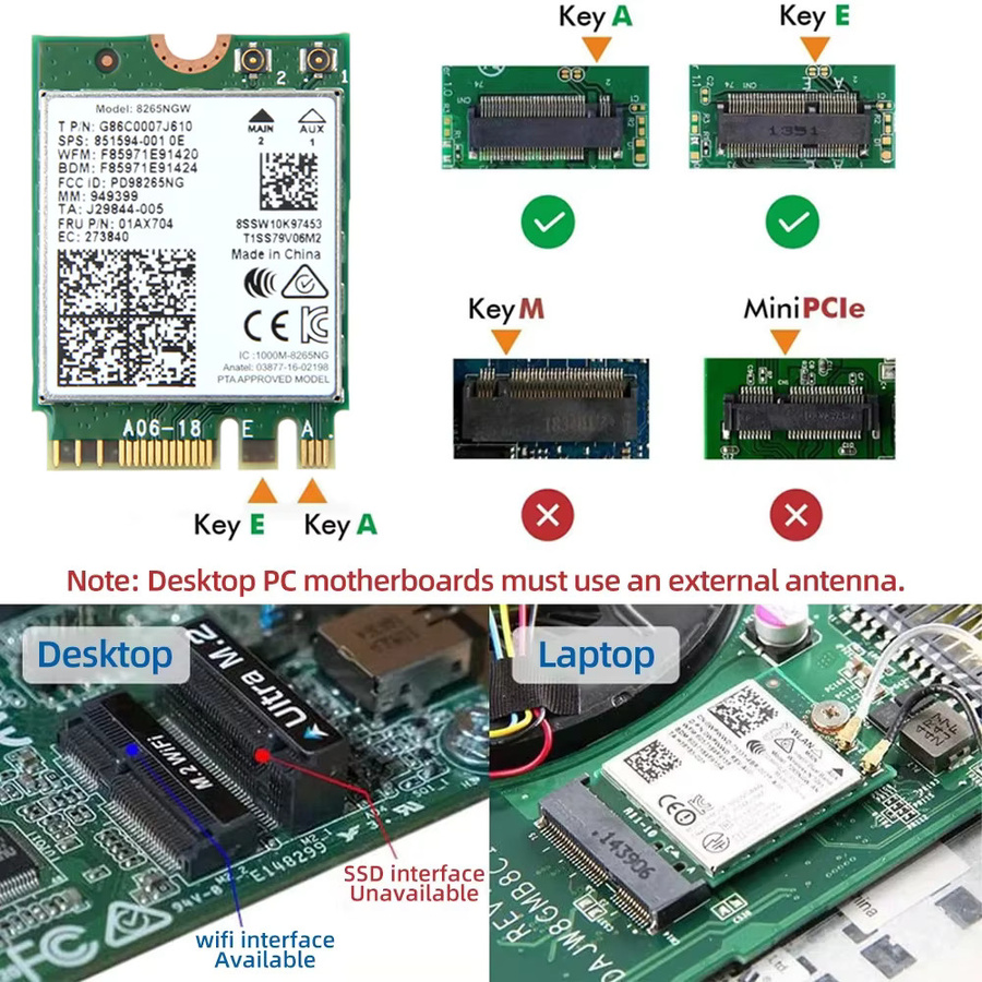 Intel 8265 AC8265NGW M.2 Dual Band WiFi 5 und Bluetooth Netzwerkadapter für Windows 7/10/11 - Bild 4