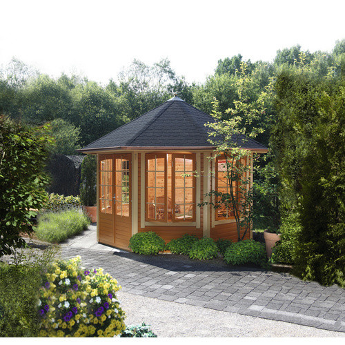 WOLFF FINNHAUS Gartenhaus Ibiza aus Holz in Beige, B/H/T: 396,8 x 328 x 335,6 cm - Bild 2