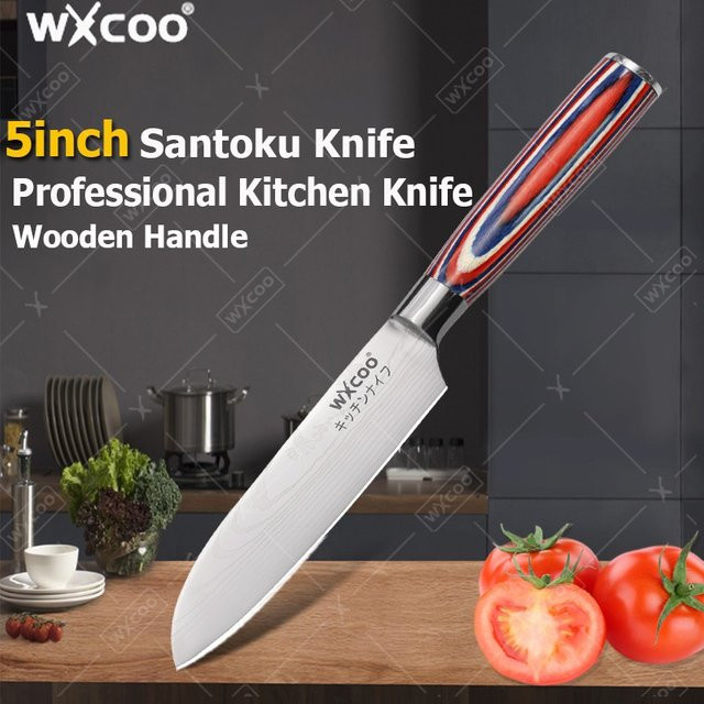 WXCOO Santoku Küchenmesser aus Edelstahl und Kohlenstoffstahl, Mehrfarbig, 12,7 cm - Bild 1