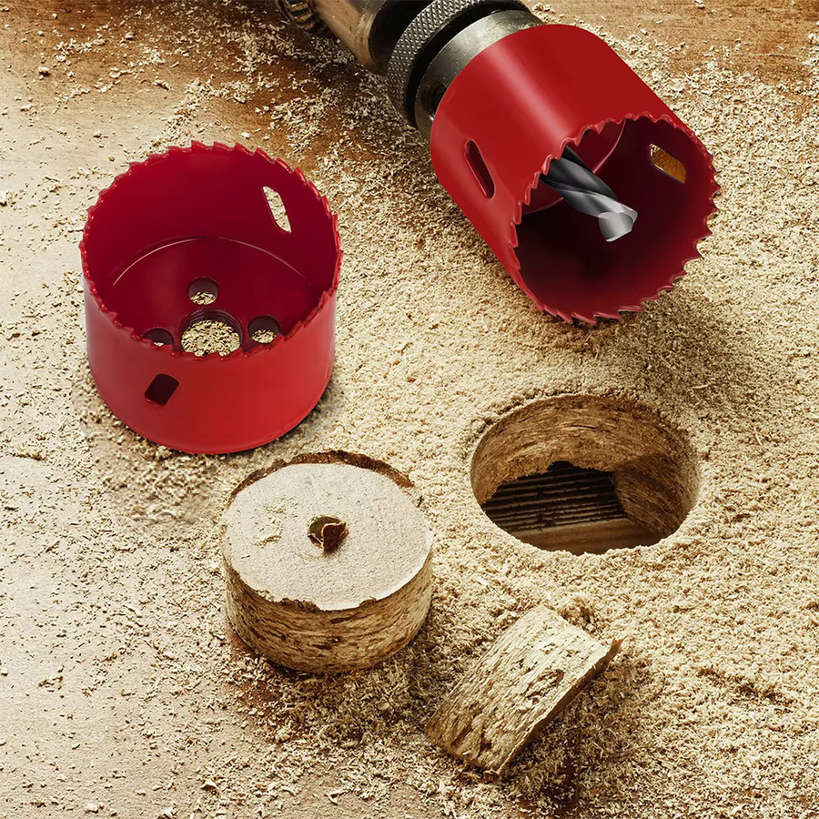 Podofo 19-teiliges M42 Bi-Metall Lochsägen-Set in Rot mit 11 Sägeblättern, 2 Schaftstücken und 3 Bohrern für Aluminium, Holz und PVC - Bild 3