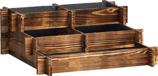 Outsunny Holz-Pflanzkasten 3-stufiges Hochbeet mit Treppendesign und Vlies in Schwarz, B/T/H: 93 x 93 x 35 cm - Bild 1