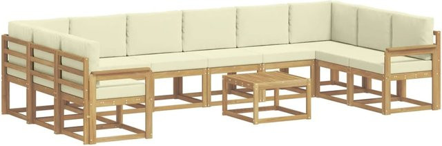 vidaXL Outdoor-Sofagarnitur in L-Form aus Akazienholz mit 11 Kissen in Weiß und Beige - Bild 1