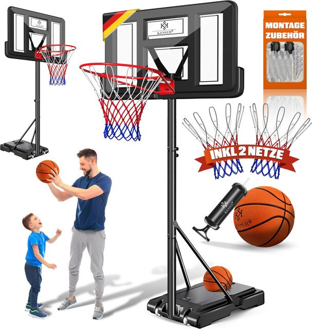 KESSER Basketballkorb Set höhenverstellbar 160-210 cm mit Rollen, Backboard, Basketball, Pumpe und 2 Netzen für Indoor und Outdoor - Bild 1